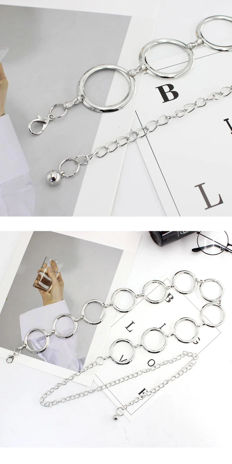 Fashion Circle Metal Chain Belt Women Gold Silver Round Alloy Belt With Long Tassel Female Waistband For Dress