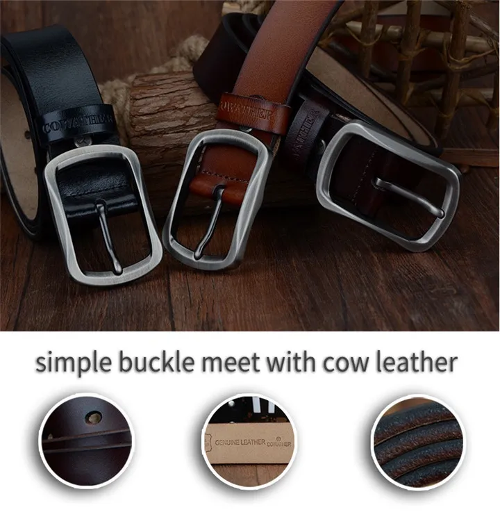 COWATHER fashion cow genuine leather 2021 new men fashion vintage style male belts for men pin buckle 100-150cm waist size 30-52