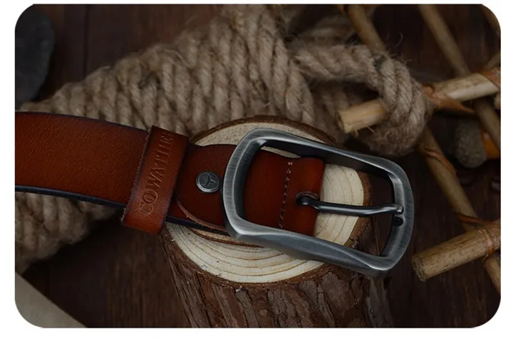 COWATHER fashion cow genuine leather 2021 new men fashion vintage style male belts for men pin buckle 100-150cm waist size 30-52