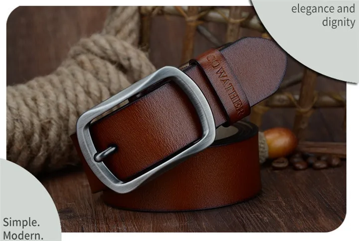 COWATHER fashion cow genuine leather 2021 new men fashion vintage style male belts for men pin buckle 100-150cm waist size 30-52