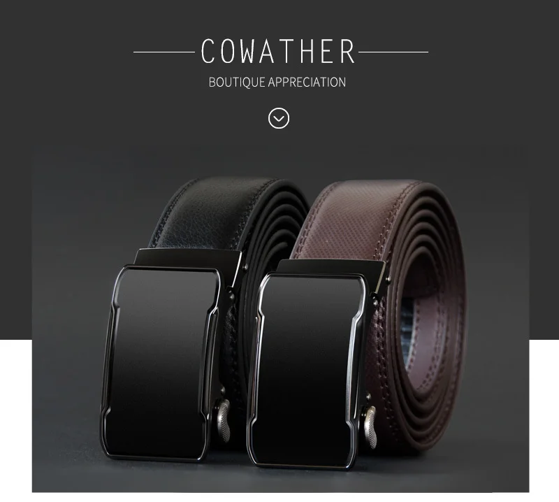 COWATHER Cow Genuine Leather Belt Top Quality Alloy Buckle Men Belts Automatic Buckle Cowhide Male Strap Black Brown Straps