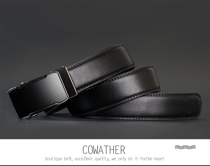COWATHER Cow Genuine Leather Belt Top Quality Alloy Buckle Men Belts Automatic Buckle Cowhide Male Strap Black Brown Straps