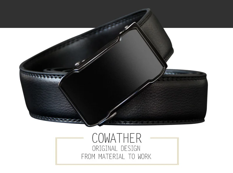 COWATHER Cow Genuine Leather Belt Top Quality Alloy Buckle Men Belts Automatic Buckle Cowhide Male Strap Black Brown Straps