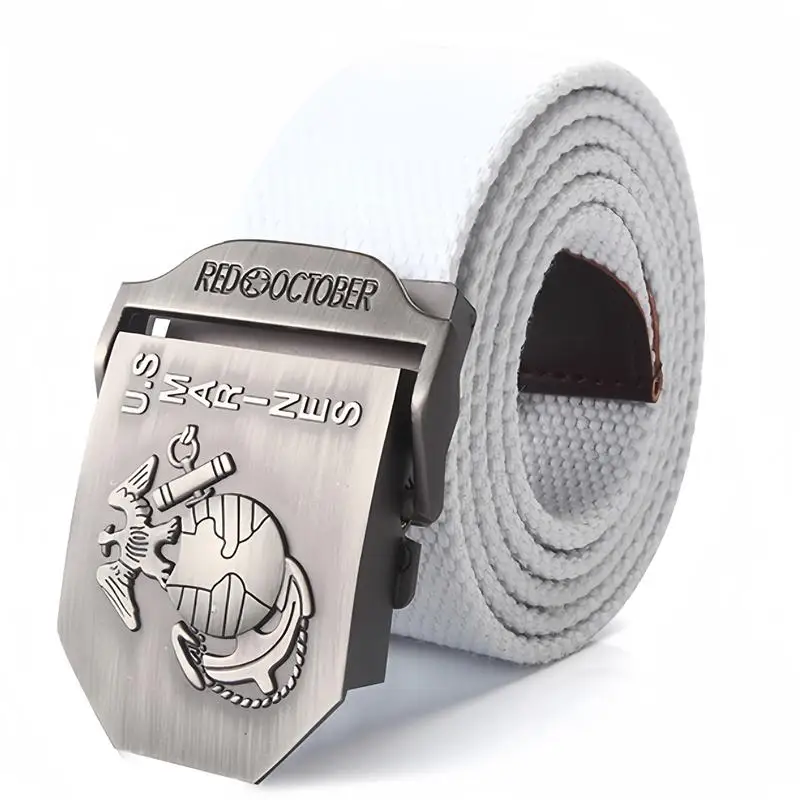 SupSindy Men Canvas Belt U.S Marines Metal Buckle Army Military Tactical Belts for Men Jeans Outdoor training Soldier Strap Male