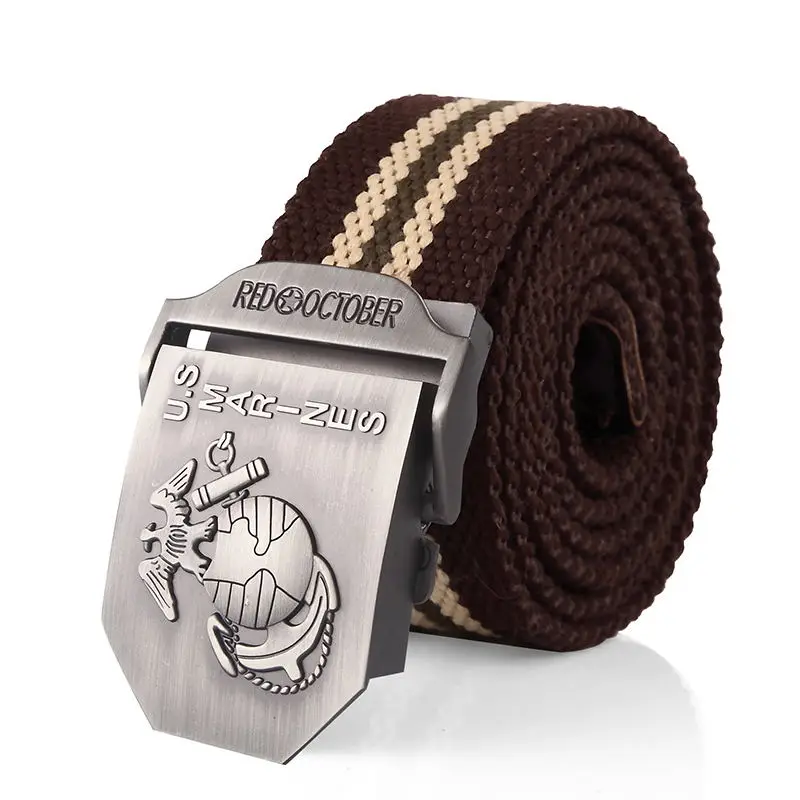 SupSindy Men Canvas Belt U.S Marines Metal Buckle Army Military Tactical Belts for Men Jeans Outdoor training Soldier Strap Male