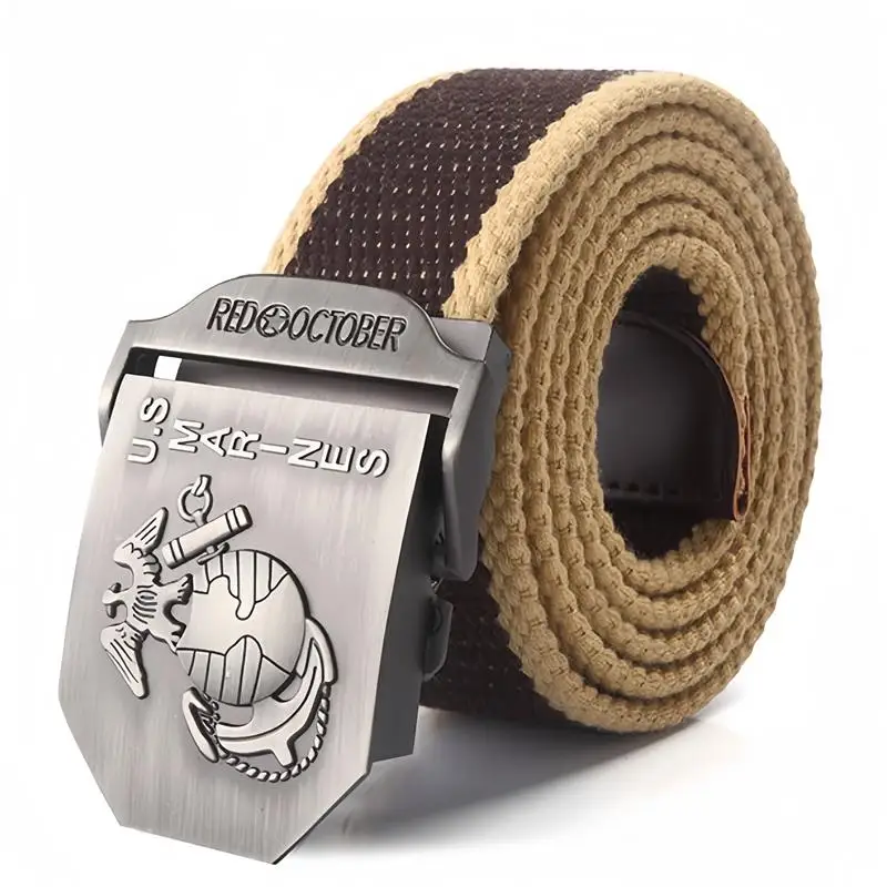 SupSindy Men Canvas Belt U.S Marines Metal Buckle Army Military Tactical Belts for Men Jeans Outdoor training Soldier Strap Male