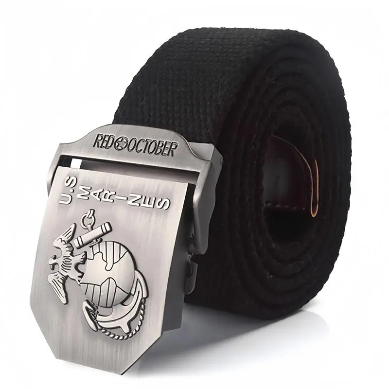 SupSindy Men Canvas Belt U.S Marines Metal Buckle Army Military Tactical Belts for Men Jeans Outdoor training Soldier Strap Male