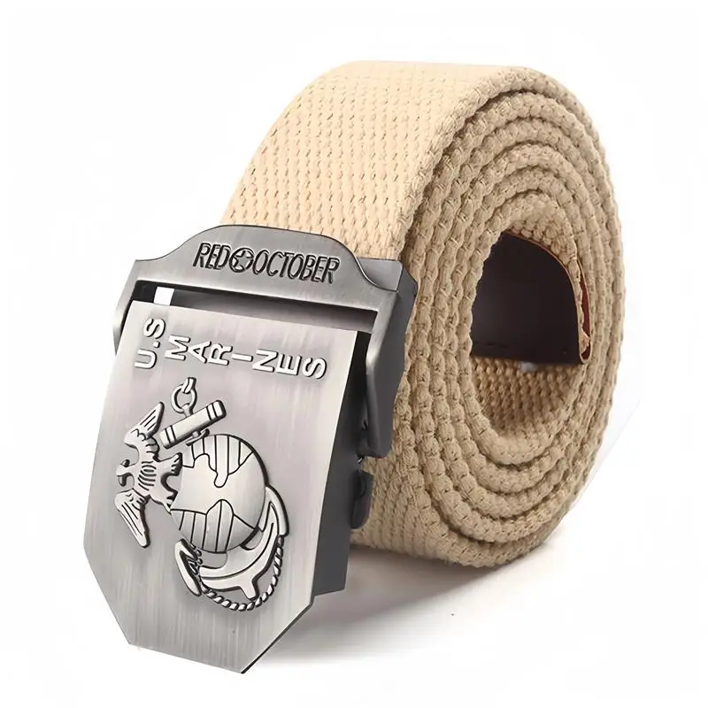 SupSindy Men Canvas Belt U.S Marines Metal Buckle Army Military Tactical Belts for Men Jeans Outdoor training Soldier Strap Male