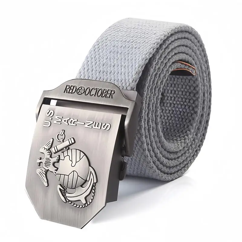 SupSindy Men Canvas Belt U.S Marines Metal Buckle Army Military Tactical Belts for Men Jeans Outdoor training Soldier Strap Male