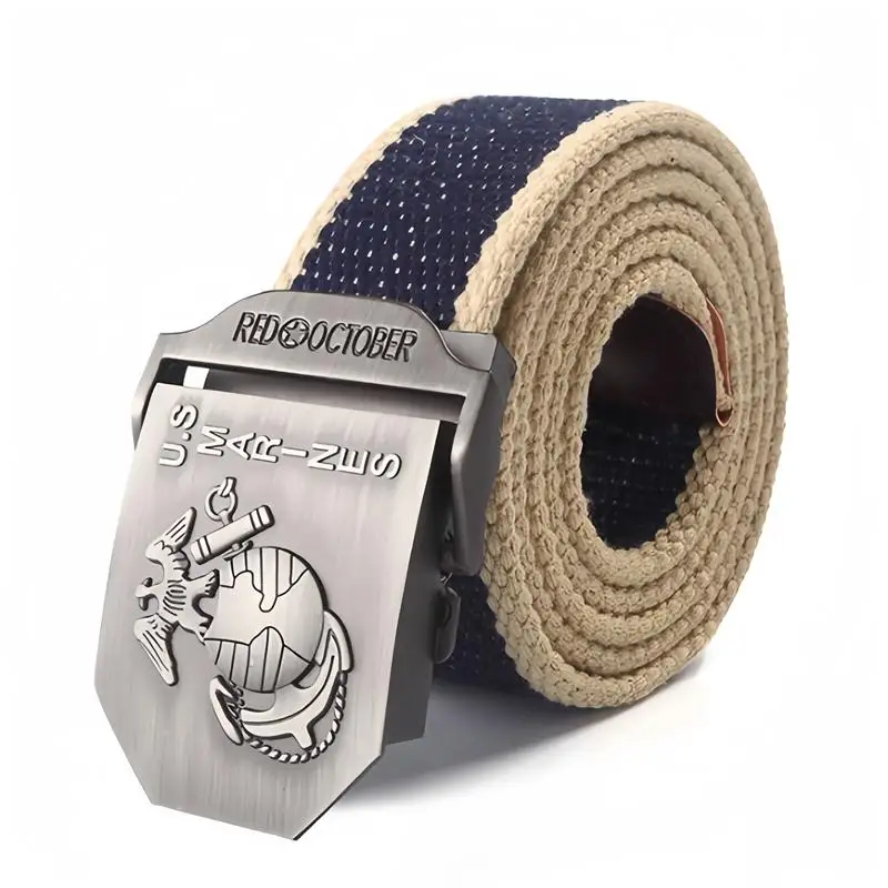 SupSindy Men Canvas Belt U.S Marines Metal Buckle Army Military Tactical Belts for Men Jeans Outdoor training Soldier Strap Male