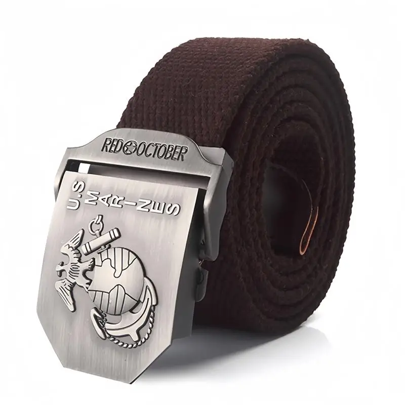 SupSindy Men Canvas Belt U.S Marines Metal Buckle Army Military Tactical Belts for Men Jeans Outdoor training Soldier Strap Male