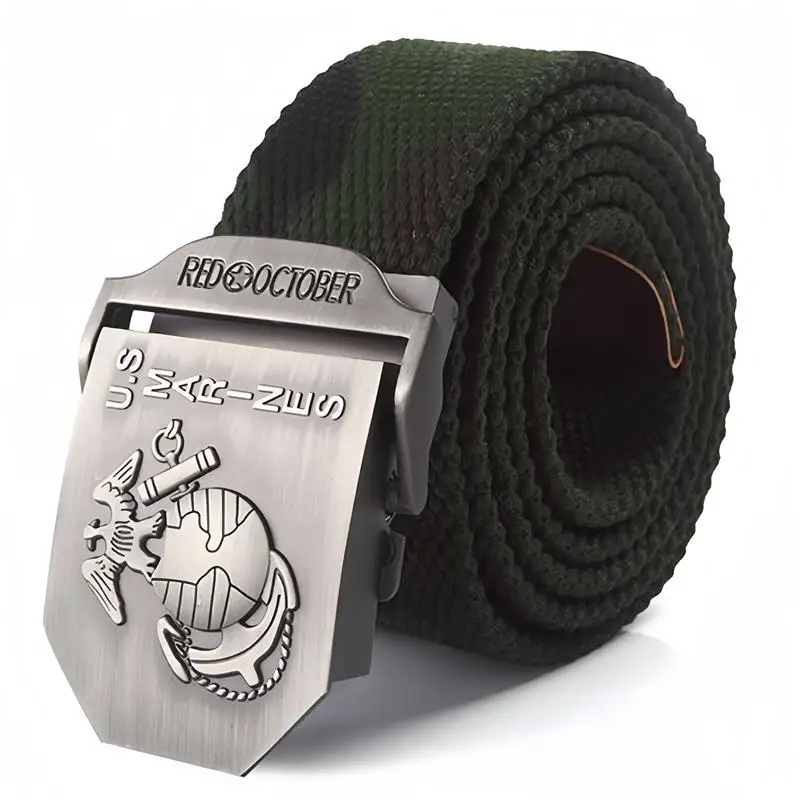 SupSindy Men Canvas Belt U.S Marines Metal Buckle Army Military Tactical Belts for Men Jeans Outdoor training Soldier Strap Male