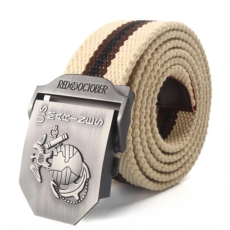 SupSindy Men Canvas Belt U.S Marines Metal Buckle Army Military Tactical Belts for Men Jeans Outdoor training Soldier Strap Male