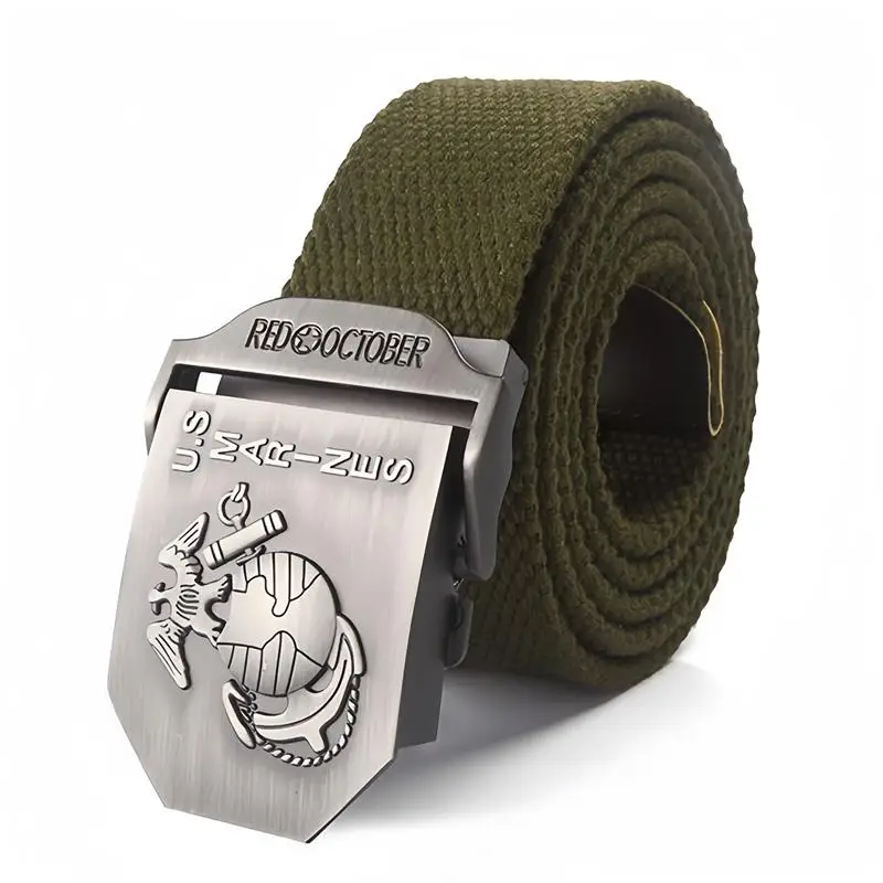 SupSindy Men Canvas Belt U.S Marines Metal Buckle Army Military Tactical Belts for Men Jeans Outdoor training Soldier Strap Male