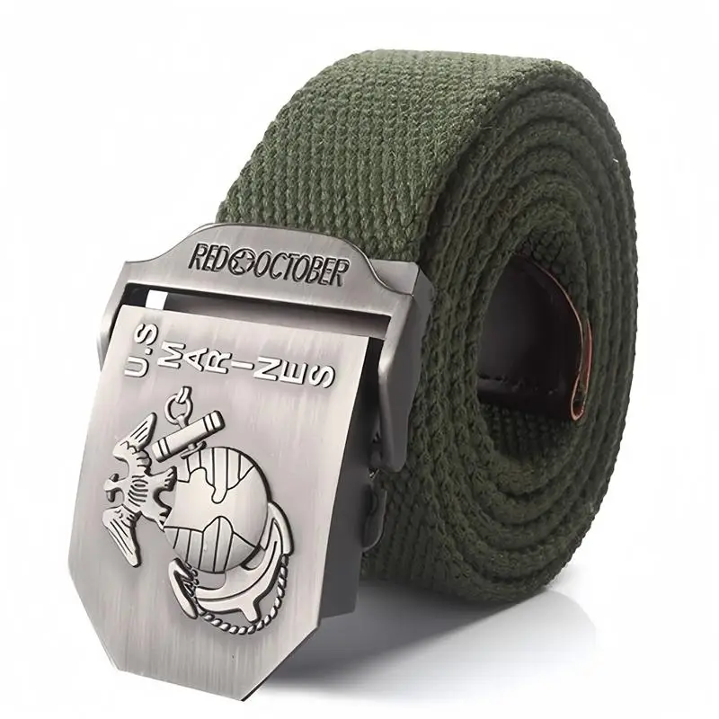 SupSindy Men Canvas Belt U.S Marines Metal Buckle Army Military Tactical Belts for Men Jeans Outdoor training Soldier Strap Male