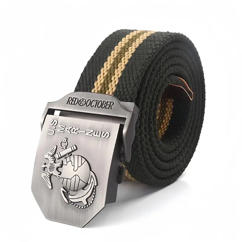 SupSindy Men Canvas Belt U.S Marines Metal Buckle Army Military Tactical Belts for Men Jeans Outdoor training Soldier Strap Male