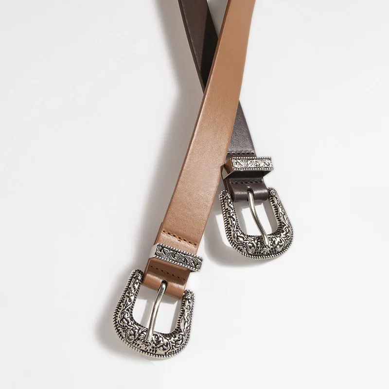 2.8x102cm Y2K Women's PU Leather Belt Vintage Carved Needle Buckle Men's Belt Punk Hip Hop Rock Style Jeans Waistband