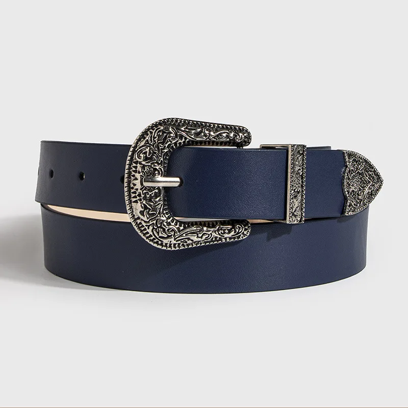 2.8x102cm Y2K Women's PU Leather Belt Vintage Carved Needle Buckle Men's Belt Punk Hip Hop Rock Style Jeans Waistband