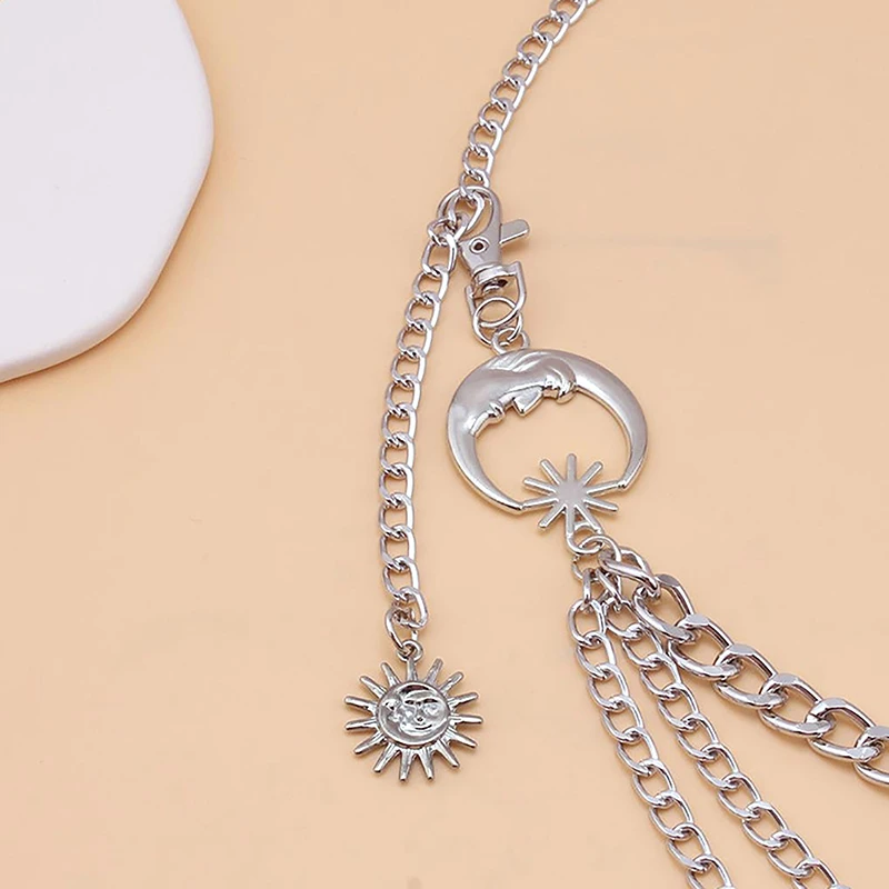 1Pc Moon Multilayer Metal Chain Waist Chain Ladies Waist Chain Belt Dress Skirt Belt With Moon Star Belt Gold Silver Clothing