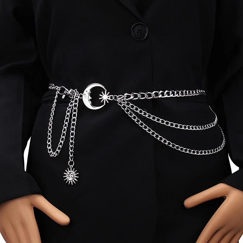 1Pc Moon Multilayer Metal Chain Waist Chain Ladies Waist Chain Belt Dress Skirt Belt With Moon Star Belt Gold Silver Clothing