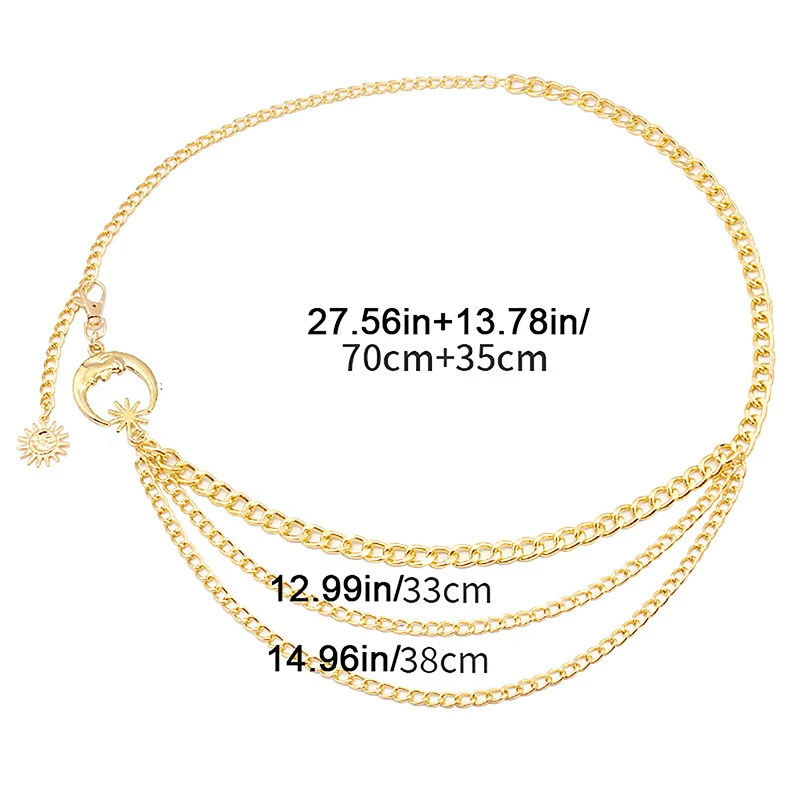 1Pc Moon Multilayer Metal Chain Waist Chain Ladies Waist Chain Belt Dress Skirt Belt With Moon Star Belt Gold Silver Clothing
