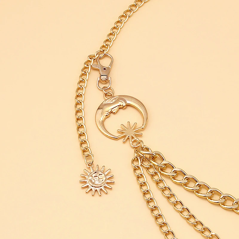 1Pc Moon Multilayer Metal Chain Waist Chain Ladies Waist Chain Belt Dress Skirt Belt With Moon Star Belt Gold Silver Clothing
