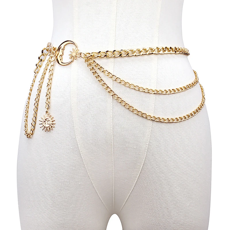 1Pc Moon Multilayer Metal Chain Waist Chain Ladies Waist Chain Belt Dress Skirt Belt With Moon Star Belt Gold Silver Clothing