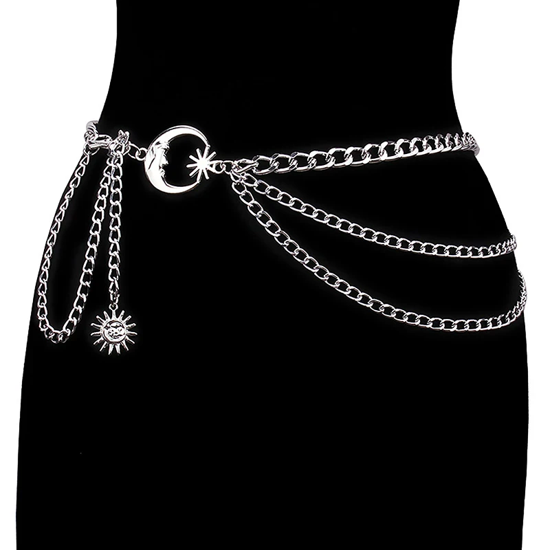 1Pc Moon Multilayer Metal Chain Waist Chain Ladies Waist Chain Belt Dress Skirt Belt With Moon Star Belt Gold Silver Clothing