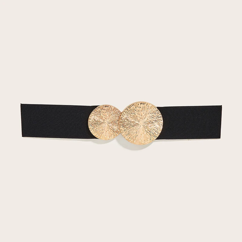 Elastic Belt Women Textured Metal Round Buckle Waistband Luxury Skirt Dress Coat Decorative Girdle Belts