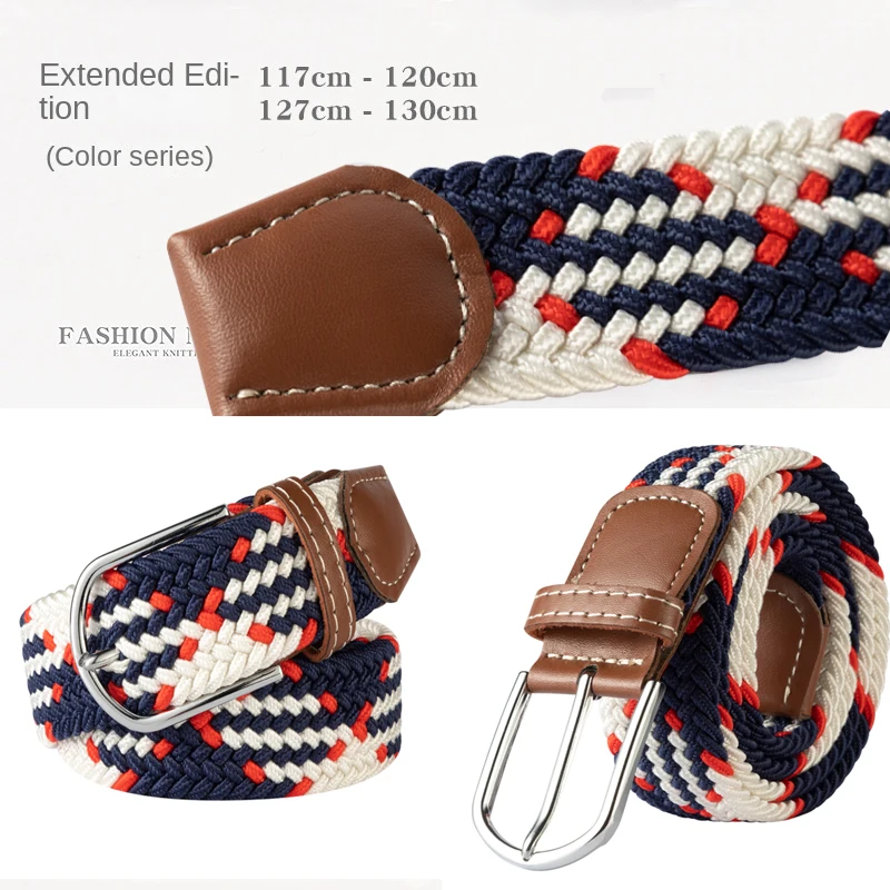 107/120/130cm Unisex Women Men Elastic Belt Striped Women Stretch Belt Braided Casual Waist Pin Buckle Belts Girdle 60 Colors