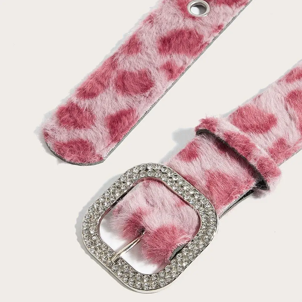 Pink Plush 2K Leopard Print Spicy Belts Fashion Trendy Women's Belt Fluffy Furry Waist Belt Retro Versatile Jeans Accessories