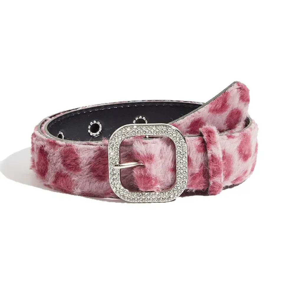Pink Plush 2K Leopard Print Spicy Belts Fashion Trendy Women's Belt Fluffy Furry Waist Belt Retro Versatile Jeans Accessories