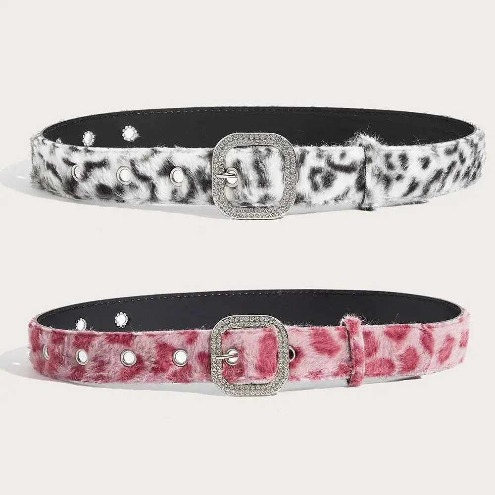 Pink Plush 2K Leopard Print Spicy Belts Fashion Trendy Women's Belt Fluffy Furry Waist Belt Retro Versatile Jeans Accessories
