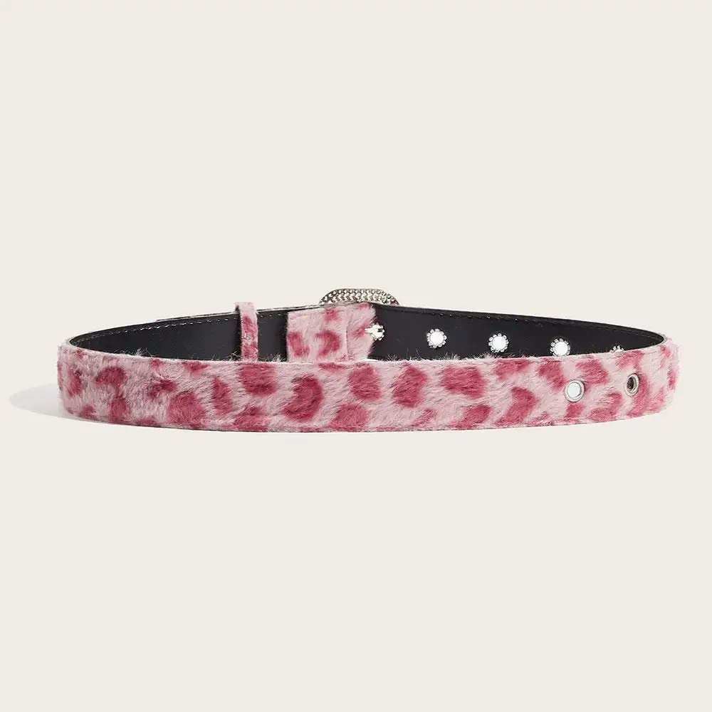Pink Plush 2K Leopard Print Spicy Belts Fashion Trendy Women's Belt Fluffy Furry Waist Belt Retro Versatile Jeans Accessories