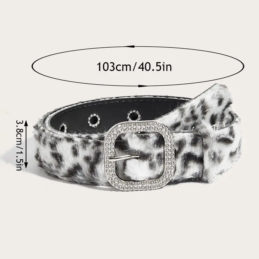 Pink Plush 2K Leopard Print Spicy Belts Fashion Trendy Women's Belt Fluffy Furry Waist Belt Retro Versatile Jeans Accessories