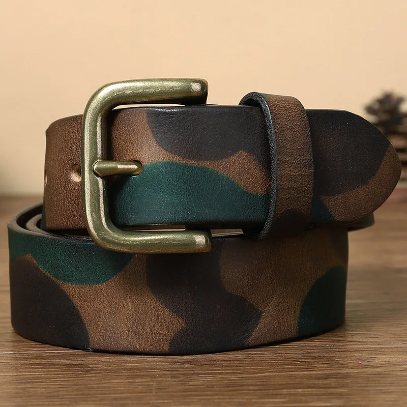 2026 Men High Quality Camouflage Pure Cowhide Belt Genuine Leather Strap Male Luxury Pin Buckle Vintage Jeans Belts for Women