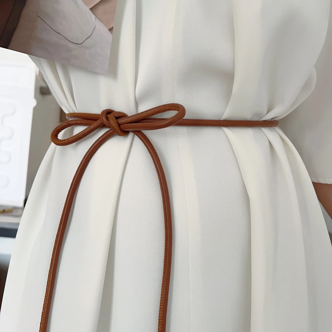 New Round Leather Rope Thin Belt Women Fashion Decorative Knotted Waist Rope Skirt Decorative Coat Sweater Strap