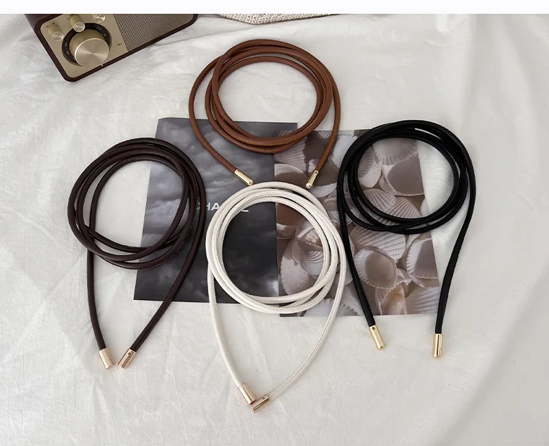 New Round Leather Rope Thin Belt Women Fashion Decorative Knotted Waist Rope Skirt Decorative Coat Sweater Strap