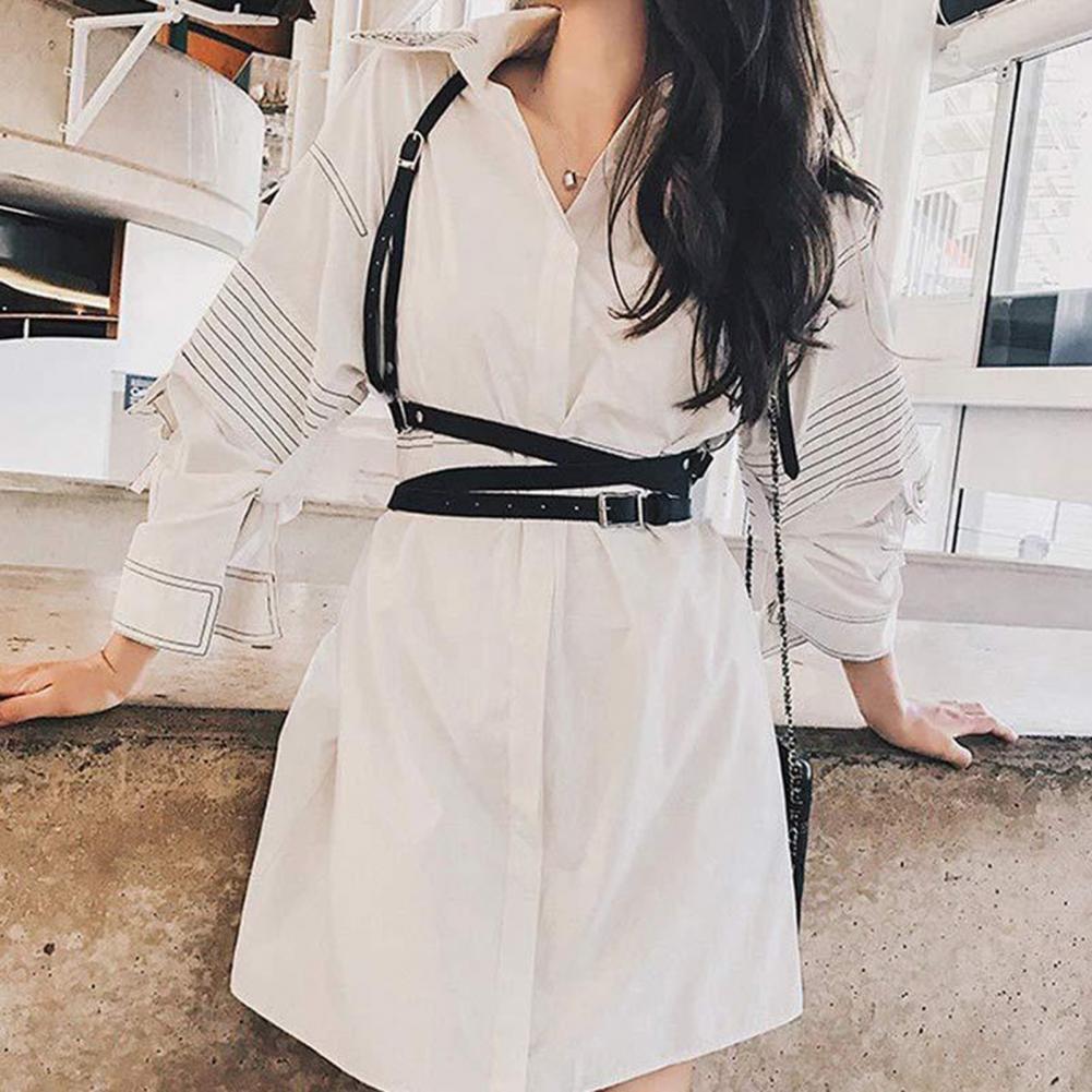 Gothic Handmade PU Leather Harness Belts Fashion Faux Leather Cage Vest Chest Sculpting Body Strap Waist Belt Cincher Harajuku