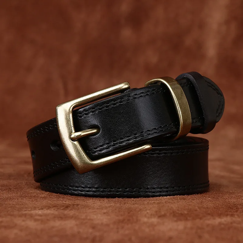 2.8CM Ladies Pure Cowhide High Quality Genuine Leather Belts for Women Needle Buckle Jeans Cowboy Waist Belt Luxury Designer