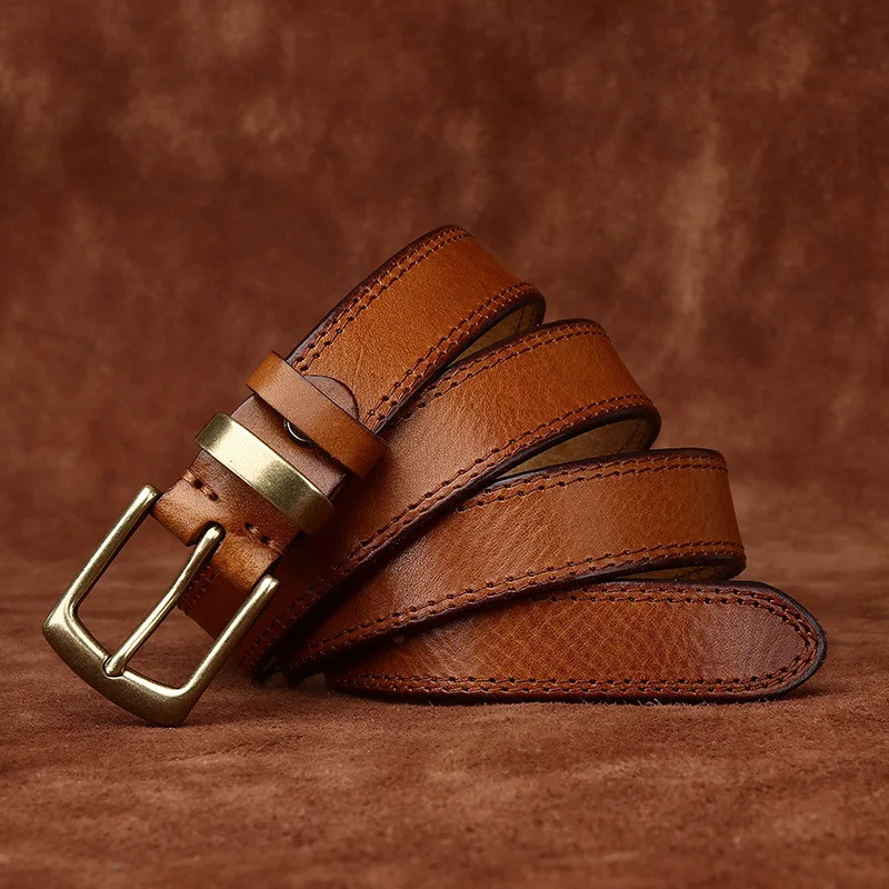 2.8CM Ladies Pure Cowhide High Quality Genuine Leather Belts for Women Needle Buckle Jeans Cowboy Waist Belt Luxury Designer