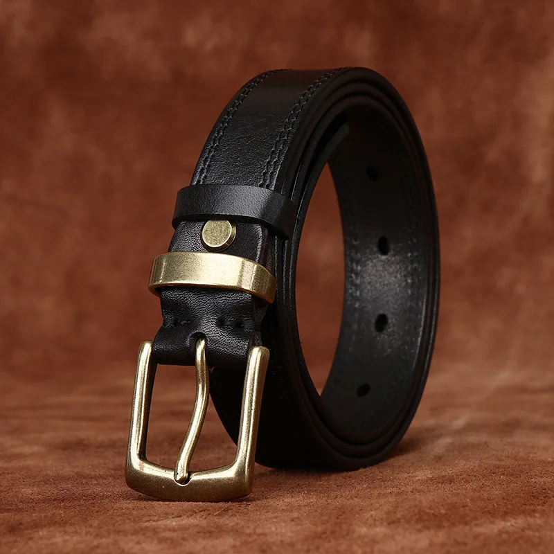 2.8CM Ladies Pure Cowhide High Quality Genuine Leather Belts for Women Needle Buckle Jeans Cowboy Waist Belt Luxury Designer