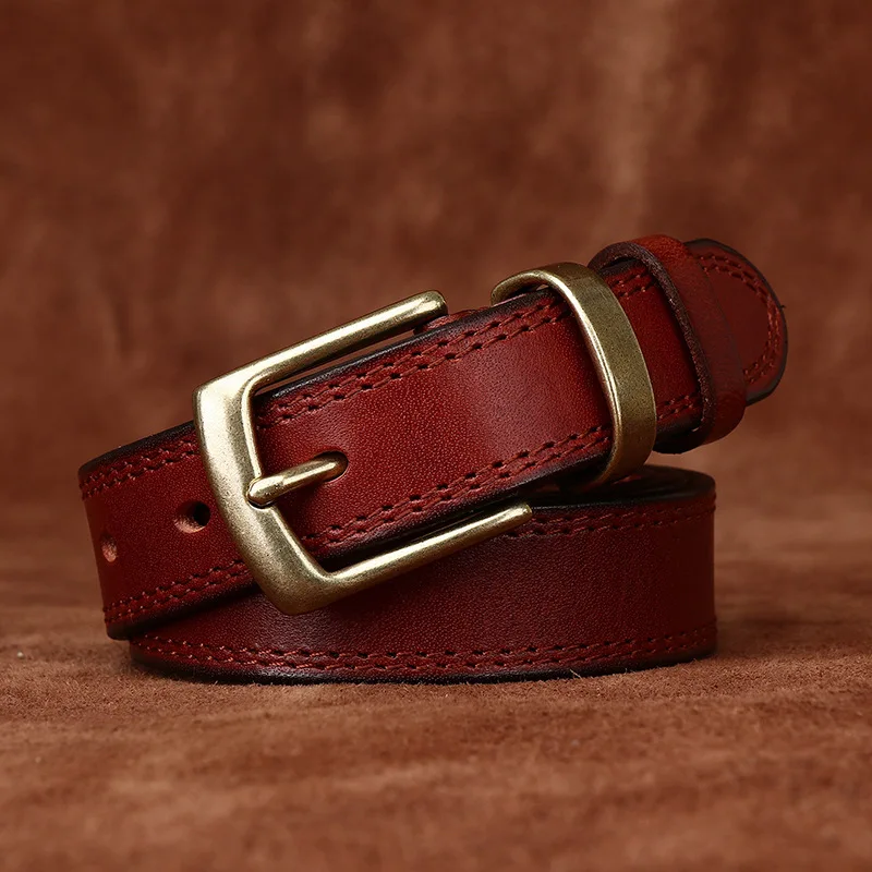 2.8CM Ladies Pure Cowhide High Quality Genuine Leather Belts for Women Needle Buckle Jeans Cowboy Waist Belt Luxury Designer
