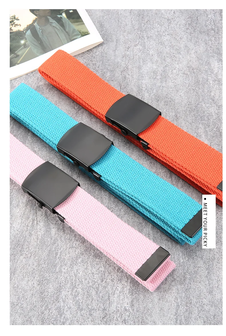 New Unisex Automatic Buckle Fashion Nylon Belt Classic Popular Casual Light Practical Woven Smooth Women Men Canvas Belt 3.8cm