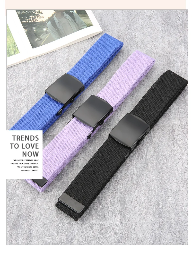 New Unisex Automatic Buckle Fashion Nylon Belt Classic Popular Casual Light Practical Woven Smooth Women Men Canvas Belt 3.8cm