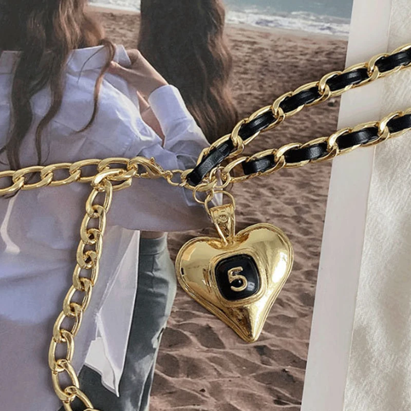 Fashion Metal Waist Chains Women Thin Belts Double Layer Love Tassel Pendants Waistband Dress Clothes Decorative Girdles Straps