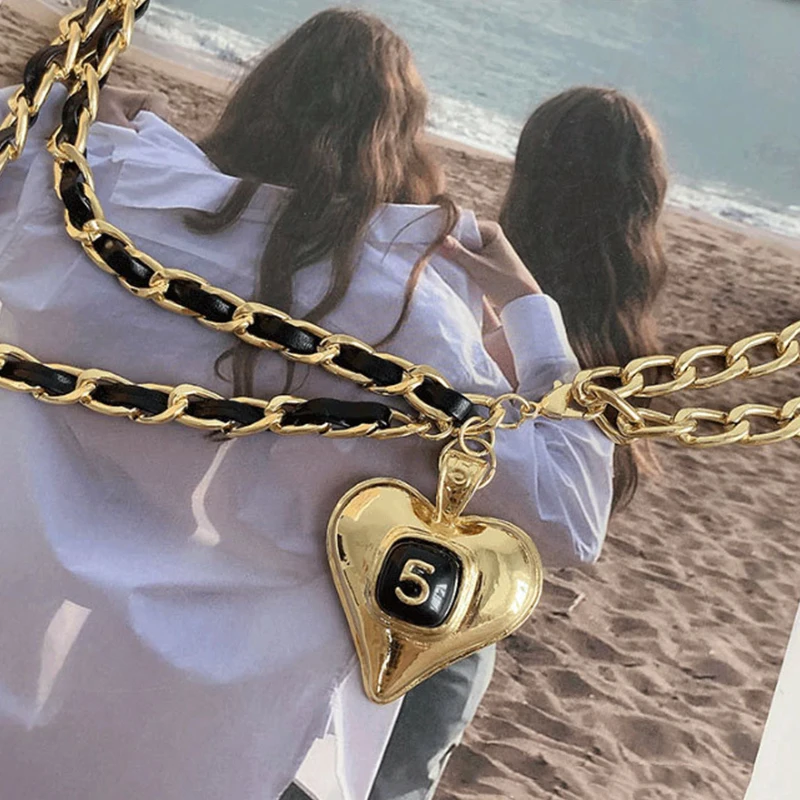 Fashion Metal Waist Chains Women Thin Belts Double Layer Love Tassel Pendants Waistband Dress Clothes Decorative Girdles Straps