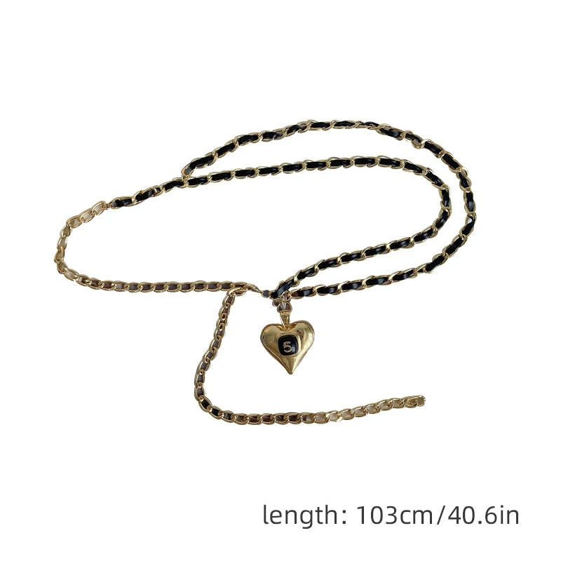 Fashion Metal Waist Chains Women Thin Belts Double Layer Love Tassel Pendants Waistband Dress Clothes Decorative Girdles Straps