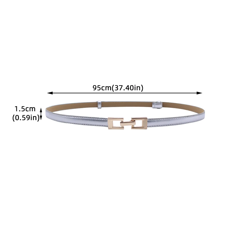 Square Metal Snap Buckle Belts For Women Lady PU Leather Thin Adjustable Waistbands Dress Coat Decorative Skinny Straps Girdle