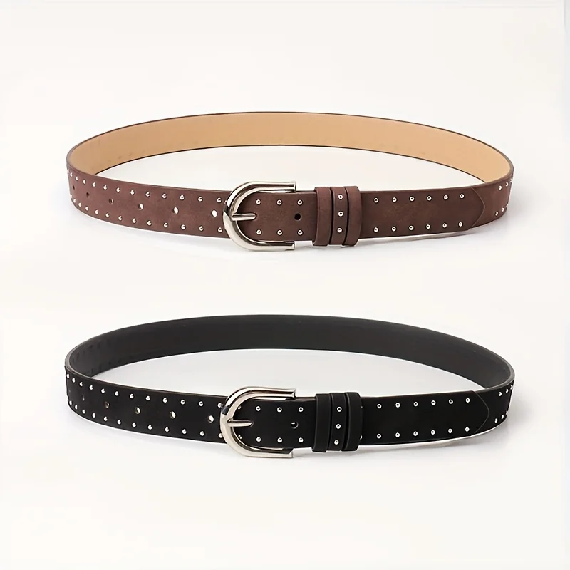 1pcs Women's Belt Retro Suede Rivet Belt Fashion Silvery Needle Buckle Belt Y2K Belts, Paired With Skirts, Jeans-For Ideal Gifts